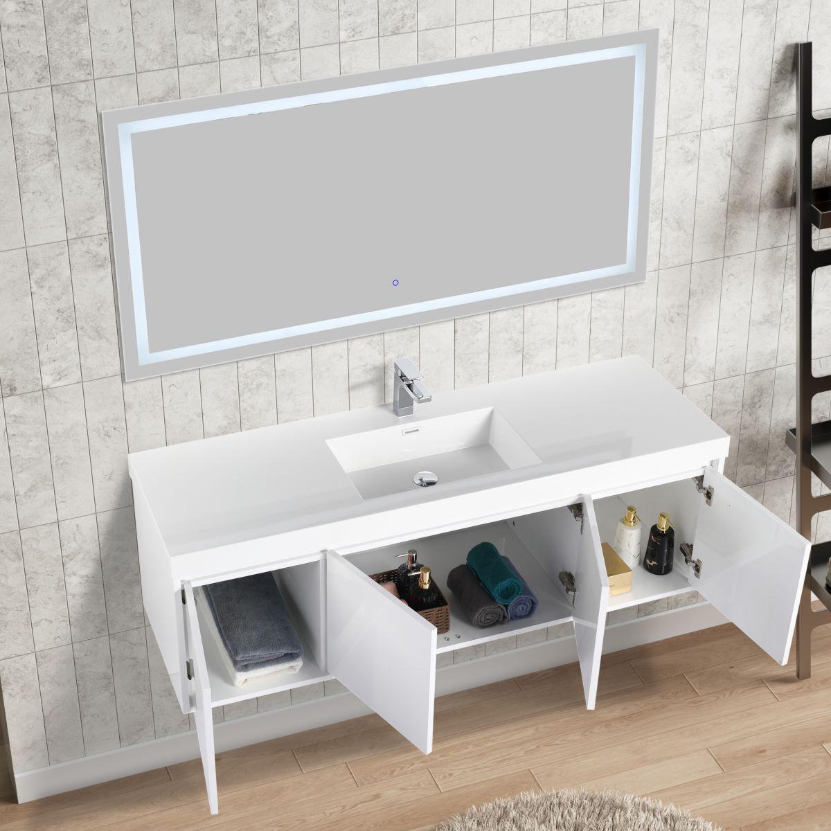 Blossom Bern 60″ Single/Double Vanity - Spacious Minimalist Design in Glossy White, Brown Walnut & Classic Oak