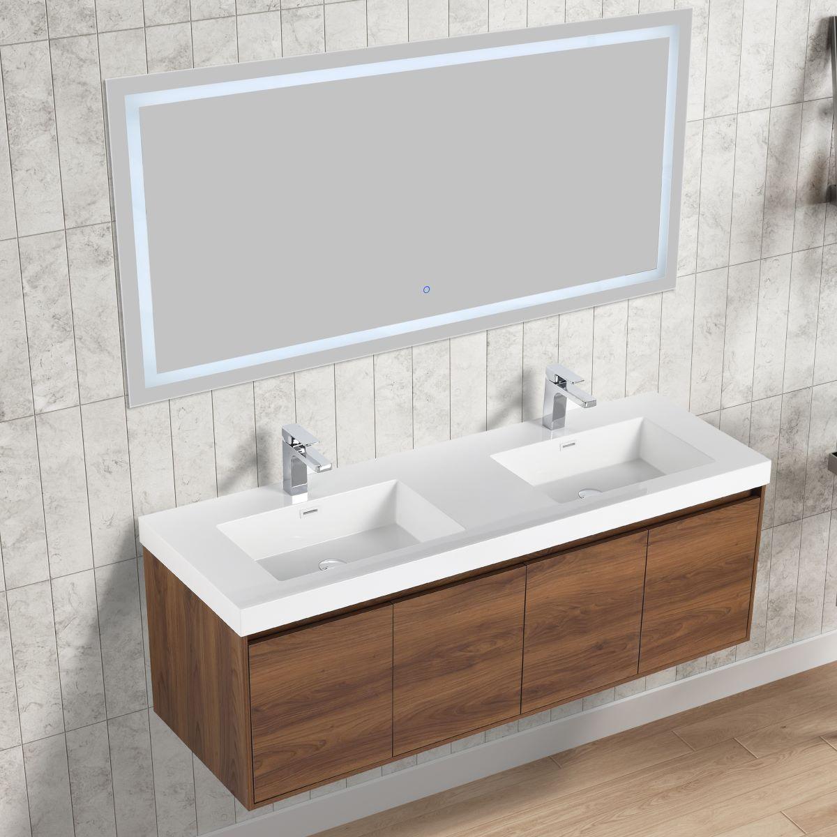 Blossom Bern 60″ Single/Double Vanity - Spacious Minimalist Design in Glossy White, Brown Walnut & Classic Oak