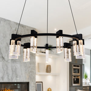 VONN Artisan Sorrento VAC3139BL 27" 9-Light ETL Cert Integrated LED Pendant, Height Adjustable Chandelier, Black