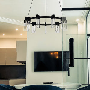 VONN Artisan Sorrento VAC3139BL 27" 9-Light ETL Cert Integrated LED Pendant, Height Adjustable Chandelier, Black