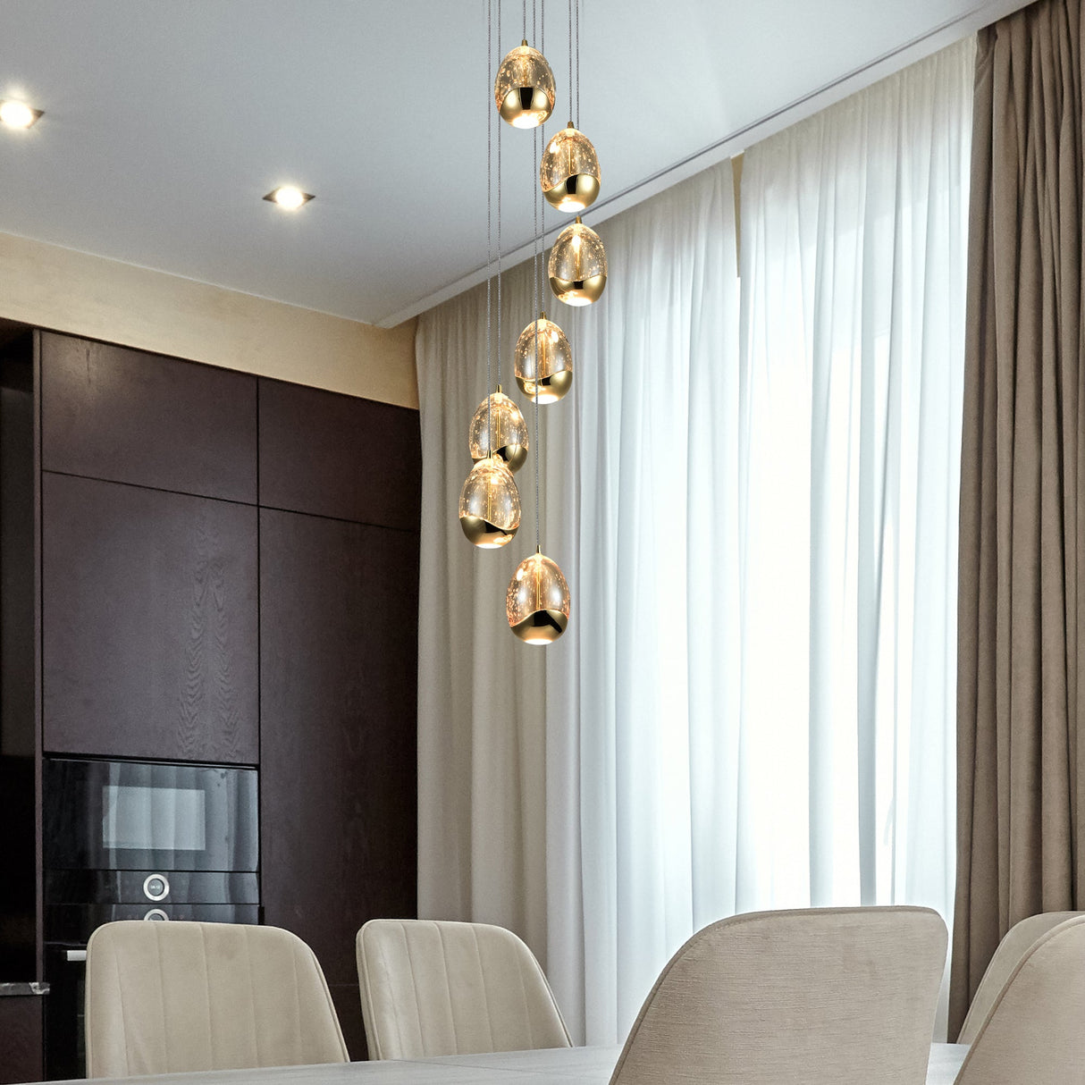 VONN Artisan Venezia VAC3207GL 7-Light Integrated LED ETL Certified Pendant, Height Adjustable Chandelier, Gold
