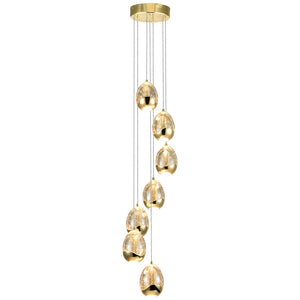 VONN Artisan Venezia VAC3207GL 7-Light Integrated LED ETL Certified Pendant, Height Adjustable Chandelier, Gold
