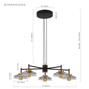 VONN Artisan Verona VAC3315BL 31" Integrated LED ETL Certified Pendant, Height Adjustable Chandelier, Black