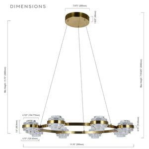 VONN Artisan Milano VAC3338AB 33" Integrated LED ETL Certified Pendant, Height Adjustable Chandelier, Antique Brass