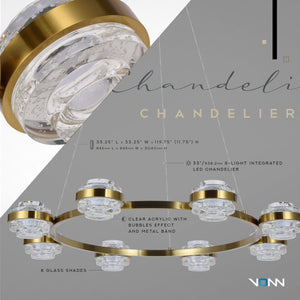 VONN Artisan Milano VAC3338AB 33" Integrated LED ETL Certified Pendant, Height Adjustable Chandelier, Antique Brass