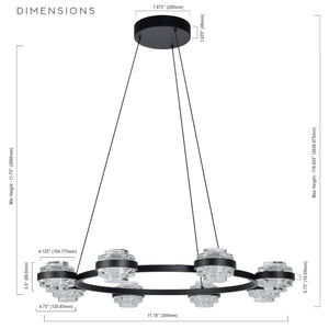 VONN Artisan Milano VAC3338BL 33" Integrated LED ETL Certified Pendant, Height Adjustable Chandelier, Black