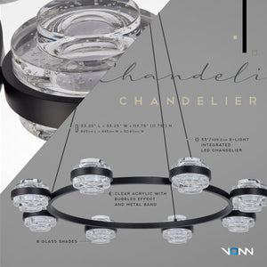 VONN Artisan Milano VAC3338BL 33" Integrated LED ETL Certified Pendant, Height Adjustable Chandelier, Black