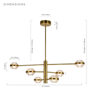 VONN Artisan Milano VAC333RD6AB 40" Integrated LED ETL Certified Chandelier with Height Adjustable Rods, Antique Brass