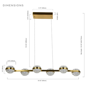 VONN Artisan Milano VAC3LN336AB 39" Integrated LED ETL Certified Pendant, Height Adjustable Chandelier, Antique Brass