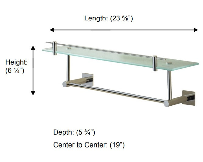 Valsan - BRAGA Glass shelf with gallery and under rail, 24"