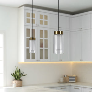 VONN Artisan Genoa VAP2111BL 5" Integrated LED ETL Certified Height Adjustable Pendant with Glass Shade, Black