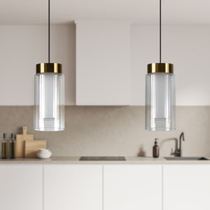 VONN Artisan Genoa VAP2111BL 5" Integrated LED ETL Certified Height Adjustable Pendant with Glass Shade, Black