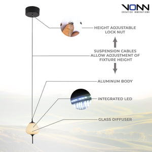 VONN Artisan Lecce VAP2221BL 5" Integrated LED ETL Certified Height Adjustable Pendant with Glass Shade