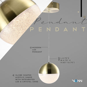 VONN Artisan Ravello VAP2281BRS 5" Integrated LED ETL Certified Height Adjustable Pendant w/ Globe Shade, Brass