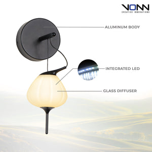 VONN Artisan Lecce VAW1221BL 5" Integrated LED ETL Certified Wall Sconce Light with Glass Shade in Black