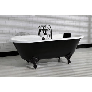 Aqua Eden VBT7D663013NB0 66-Inch Cast Iron Double Ended Clawfoot Tub with 7-Inch Faucet Drillings, Black/White/Matte Black