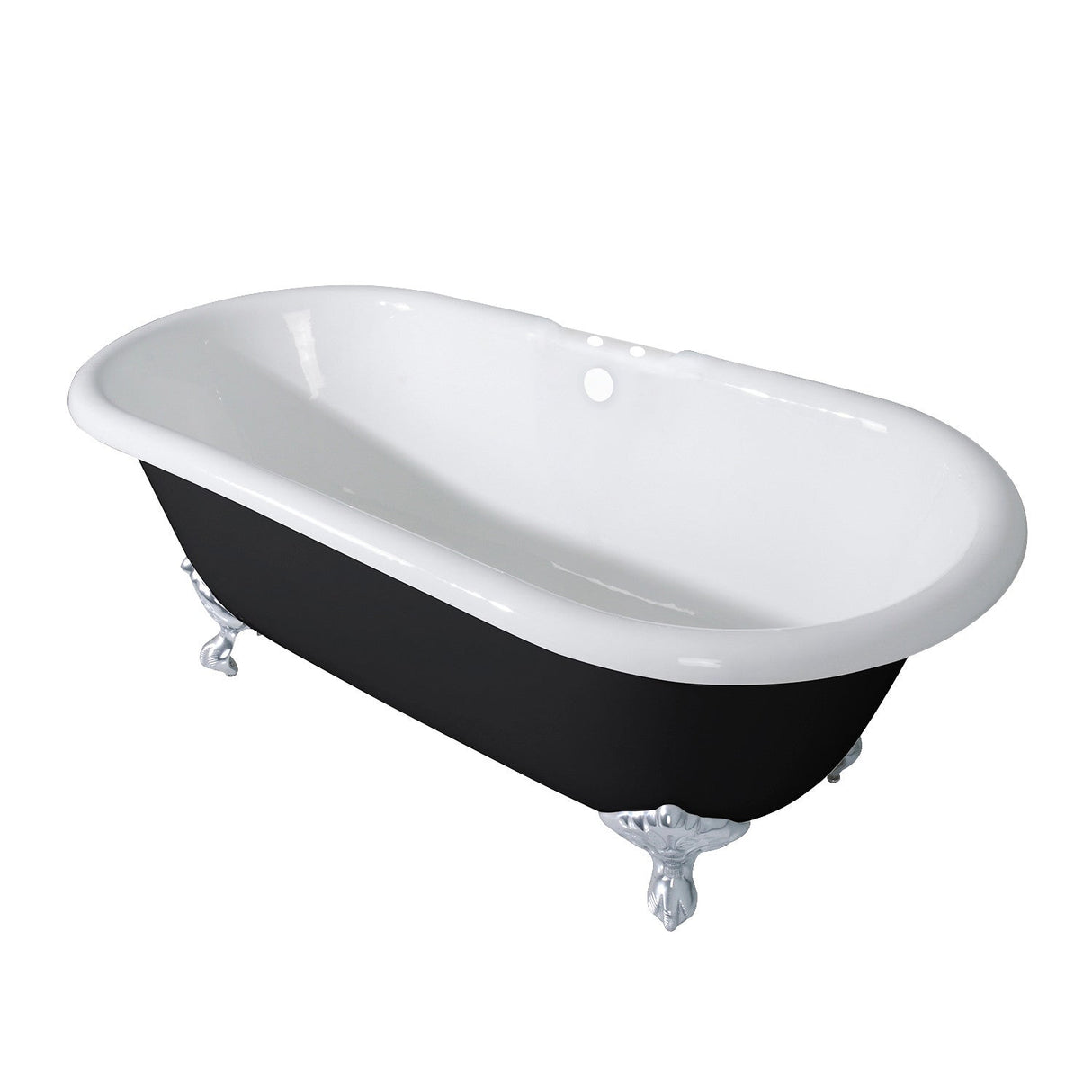 Aqua Eden VBT7D663013NB1 66-Inch Cast Iron Double Ended Clawfoot Tub with 7-Inch Faucet Drillings, Black/White/Polished Chrome