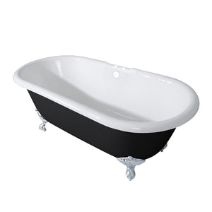 Aqua Eden VBT7D663013NB1 66-Inch Cast Iron Double Ended Clawfoot Tub with 7-Inch Faucet Drillings, Black/White/Polished Chrome