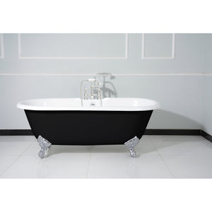 Aqua Eden VBT7D663013NB1 66-Inch Cast Iron Double Ended Clawfoot Tub with 7-Inch Faucet Drillings, Black/White/Polished Chrome