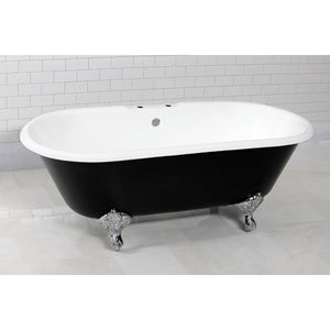 Aqua Eden VBT7D663013NB1 66-Inch Cast Iron Double Ended Clawfoot Tub with 7-Inch Faucet Drillings, Black/White/Polished Chrome