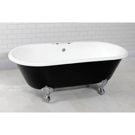Aqua Eden VBT7D663013NB1 66-Inch Cast Iron Double Ended Clawfoot Tub with 7-Inch Faucet Drillings, Black/White/Polished Chrome