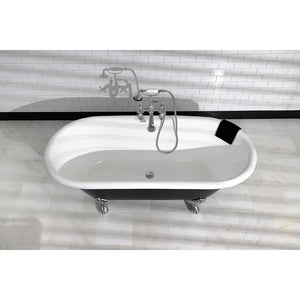 Aqua Eden VBT7D663013NB1 66-Inch Cast Iron Double Ended Clawfoot Tub with 7-Inch Faucet Drillings, Black/White/Polished Chrome