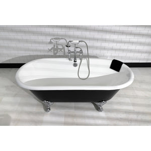 Aqua Eden VBT7D663013NB1 66-Inch Cast Iron Double Ended Clawfoot Tub with 7-Inch Faucet Drillings, Black/White/Polished Chrome
