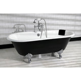 Aqua Eden VBT7D663013NB1 66-Inch Cast Iron Double Ended Clawfoot Tub with 7-Inch Faucet Drillings, Black/White/Polished Chrome