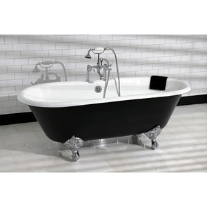Aqua Eden VBT7D663013NB1 66-Inch Cast Iron Double Ended Clawfoot Tub with 7-Inch Faucet Drillings, Black/White/Polished Chrome