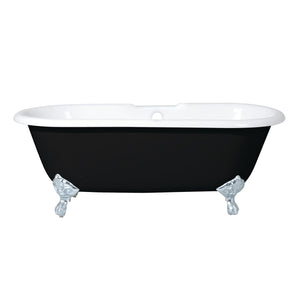 Aqua Eden VBT7D663013NB1 66-Inch Cast Iron Double Ended Clawfoot Tub with 7-Inch Faucet Drillings, Black/White/Polished Chrome