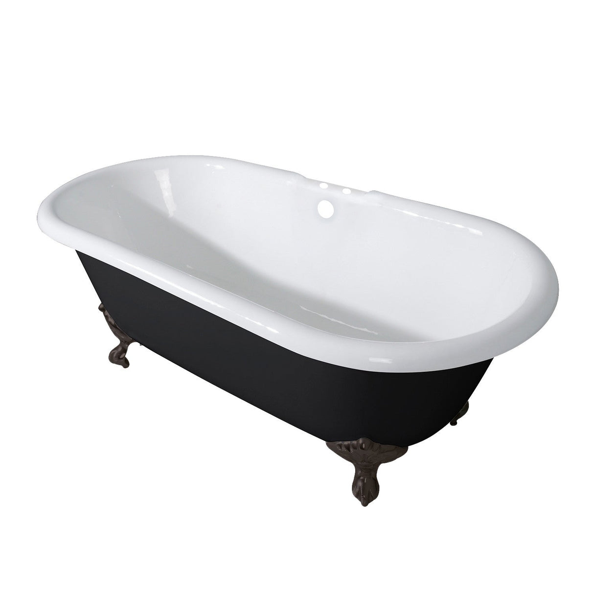 Aqua Eden VBT7D663013NB5 66-Inch Cast Iron Double Ended Clawfoot Tub with 7-Inch Faucet Drillings, Black/White/Oil Rubbed Bronze