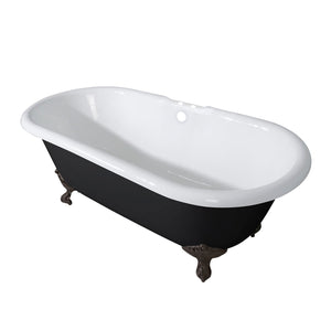 Aqua Eden VBT7D663013NB5 66-Inch Cast Iron Double Ended Clawfoot Tub with 7-Inch Faucet Drillings, Black/White/Oil Rubbed Bronze