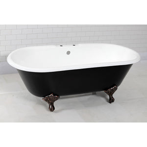 Aqua Eden VBT7D663013NB5 66-Inch Cast Iron Double Ended Clawfoot Tub with 7-Inch Faucet Drillings, Black/White/Oil Rubbed Bronze