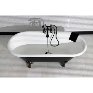 Aqua Eden VBT7D663013NB5 66-Inch Cast Iron Double Ended Clawfoot Tub with 7-Inch Faucet Drillings, Black/White/Oil Rubbed Bronze