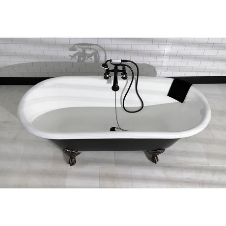 Aqua Eden VBT7D663013NB5 66-Inch Cast Iron Double Ended Clawfoot Tub with 7-Inch Faucet Drillings, Black/White/Oil Rubbed Bronze