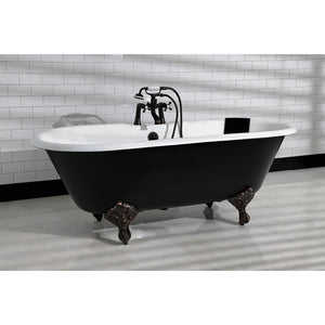 Aqua Eden VBT7D663013NB5 66-Inch Cast Iron Double Ended Clawfoot Tub with 7-Inch Faucet Drillings, Black/White/Oil Rubbed Bronze