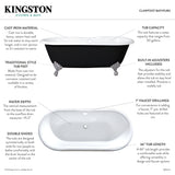 Aqua Eden VBT7D663013NB5 66-Inch Cast Iron Double Ended Clawfoot Tub with 7-Inch Faucet Drillings, Black/White/Oil Rubbed Bronze