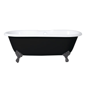 Aqua Eden VBT7D663013NB5 66-Inch Cast Iron Double Ended Clawfoot Tub with 7-Inch Faucet Drillings, Black/White/Oil Rubbed Bronze