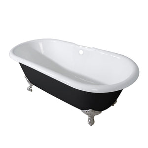 Aqua Eden VBT7D663013NB8 66-Inch Cast Iron Double Ended Clawfoot Tub with 7-Inch Faucet Drillings, Black/White/Brushed Nickel