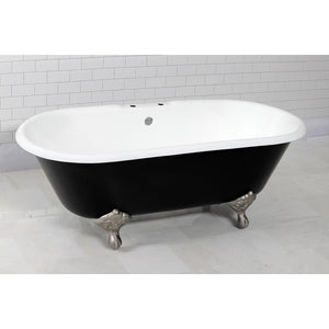 Aqua Eden VBT7D663013NB8 66-Inch Cast Iron Double Ended Clawfoot Tub with 7-Inch Faucet Drillings, Black/White/Brushed Nickel