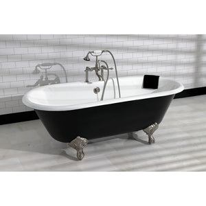 Aqua Eden VBT7D663013NB8 66-Inch Cast Iron Double Ended Clawfoot Tub with 7-Inch Faucet Drillings, Black/White/Brushed Nickel