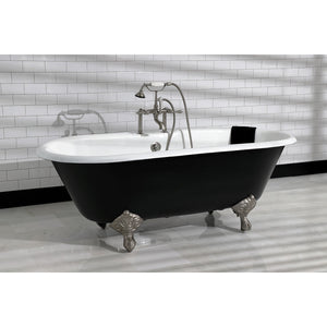 Aqua Eden VBT7D663013NB8 66-Inch Cast Iron Double Ended Clawfoot Tub with 7-Inch Faucet Drillings, Black/White/Brushed Nickel