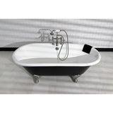 Aqua Eden VBT7D663013NB8 66-Inch Cast Iron Double Ended Clawfoot Tub with 7-Inch Faucet Drillings, Black/White/Brushed Nickel