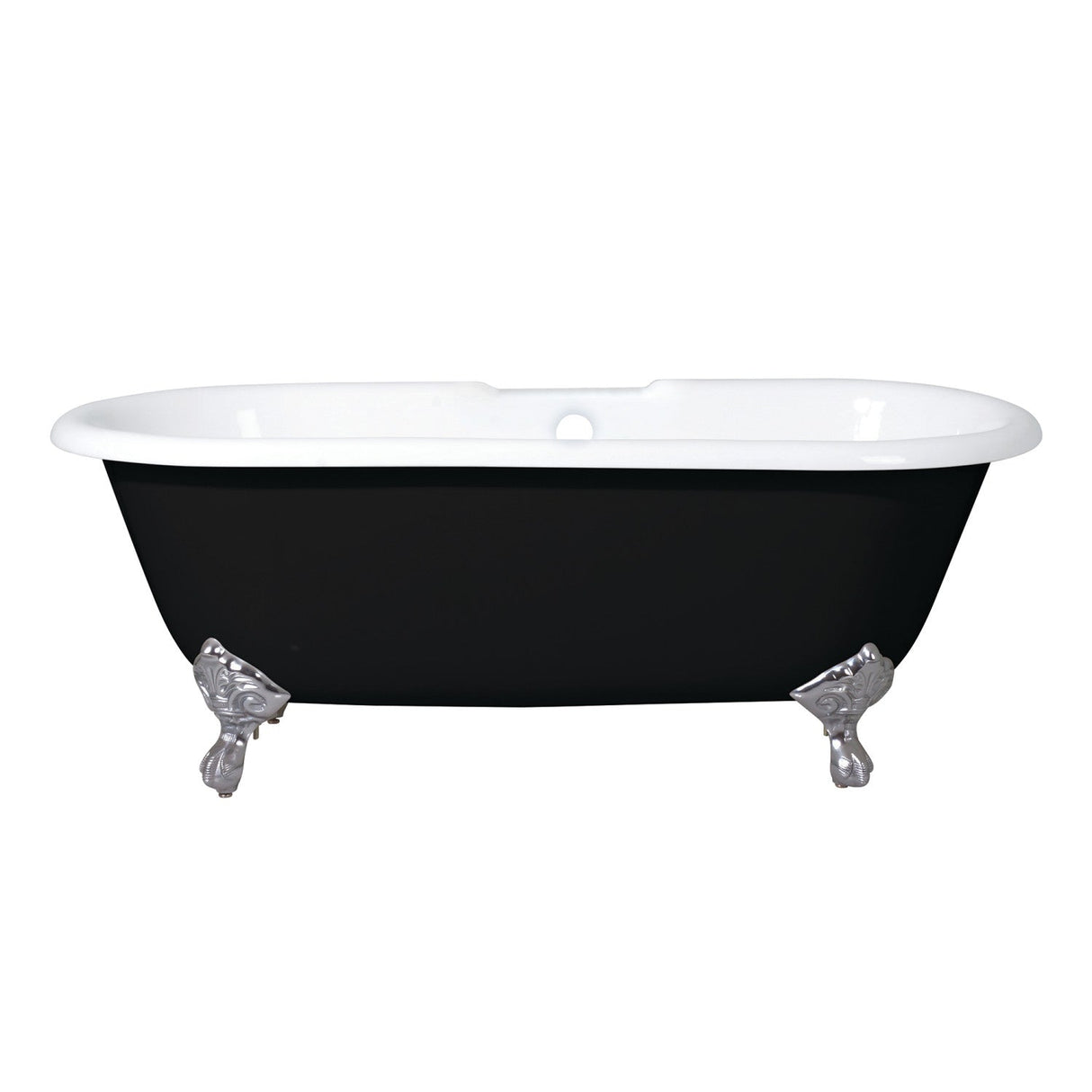 Aqua Eden VBT7D663013NB8 66-Inch Cast Iron Double Ended Clawfoot Tub with 7-Inch Faucet Drillings, Black/White/Brushed Nickel