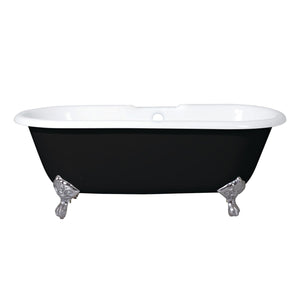 Aqua Eden VBT7D663013NB8 66-Inch Cast Iron Double Ended Clawfoot Tub with 7-Inch Faucet Drillings, Black/White/Brushed Nickel