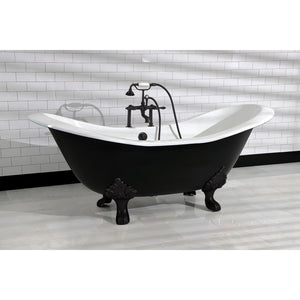 Aqua Eden VBT7D7231NC0 72-Inch Cast Iron Double Slipper Clawfoot Tub with 7-Inch Faucet Drillings, White/Matte Black