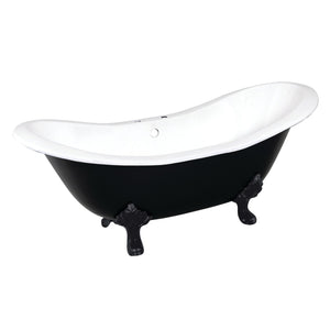 Aqua Eden VBT7D7231NC0 72-Inch Cast Iron Double Slipper Clawfoot Tub with 7-Inch Faucet Drillings, White/Matte Black