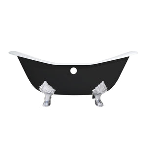 Aqua Eden VBT7D7231NC1 72-Inch Cast Iron Double Slipper Clawfoot Tub with 7-Inch Faucet Drillings, Black/White/Polished Chrome