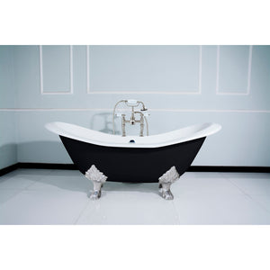 Aqua Eden VBT7D7231NC1 72-Inch Cast Iron Double Slipper Clawfoot Tub with 7-Inch Faucet Drillings, Black/White/Polished Chrome