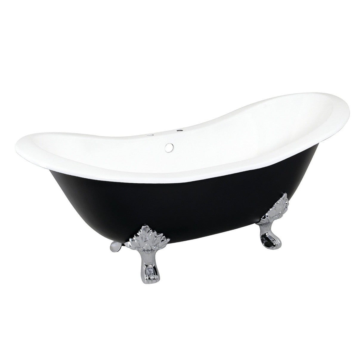 Aqua Eden VBT7D7231NC1 72-Inch Cast Iron Double Slipper Clawfoot Tub with 7-Inch Faucet Drillings, Black/White/Polished Chrome
